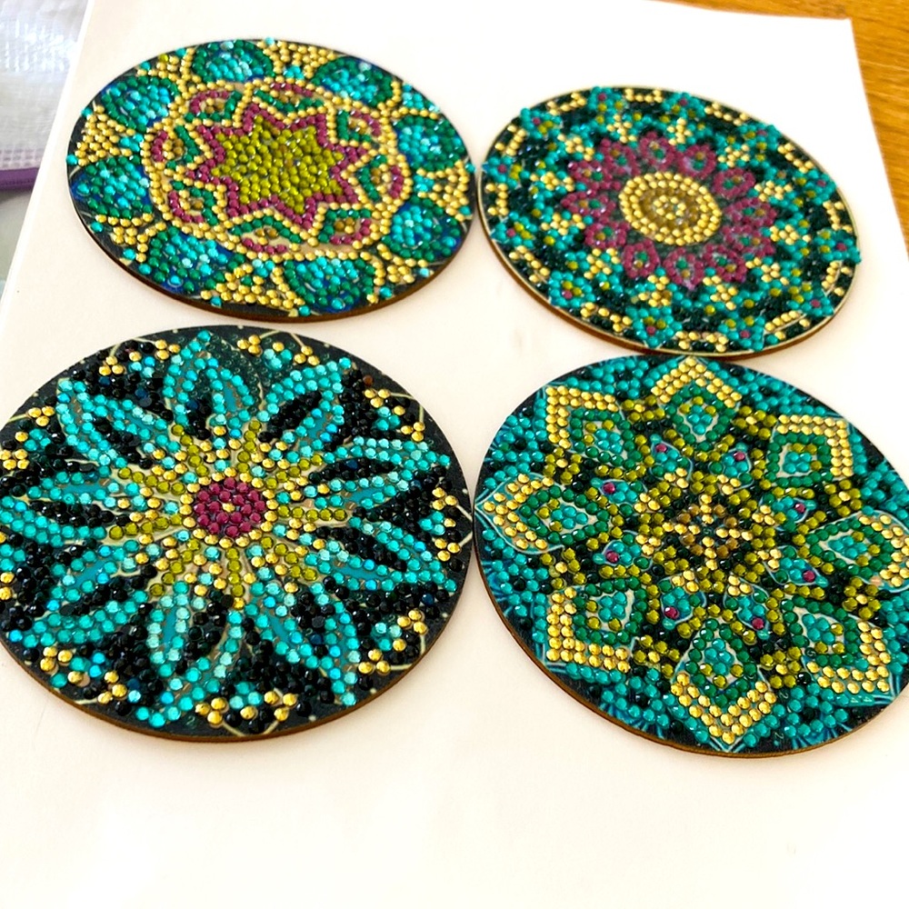 4 holiday coasters for your entertaining needs.  Handmade crystal dot. NWOT